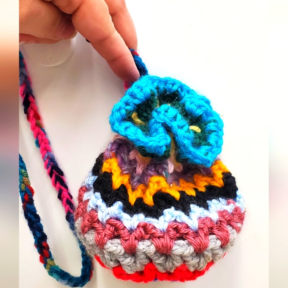 Unique Hand Crochet Mage Bag purse One of a Kind OOAK ZigZag spiral multicolor